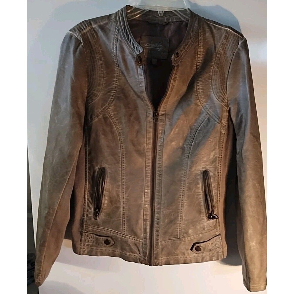 Faux leather moto jacket with a stand collar and front zipper Shelby Collection